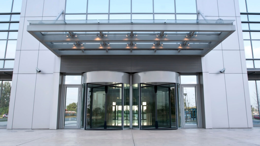 Revolving door entrance to building