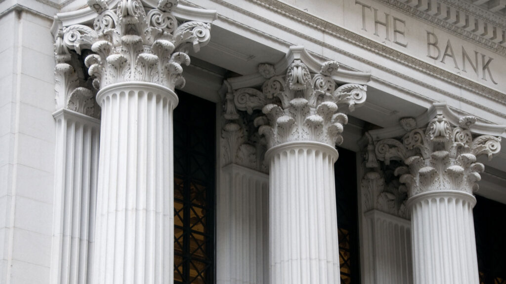 Pillars of bank entrance